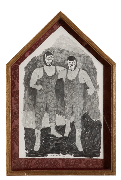 Untitled (luchadores), 2011. Matita su carta (54x36 cm)